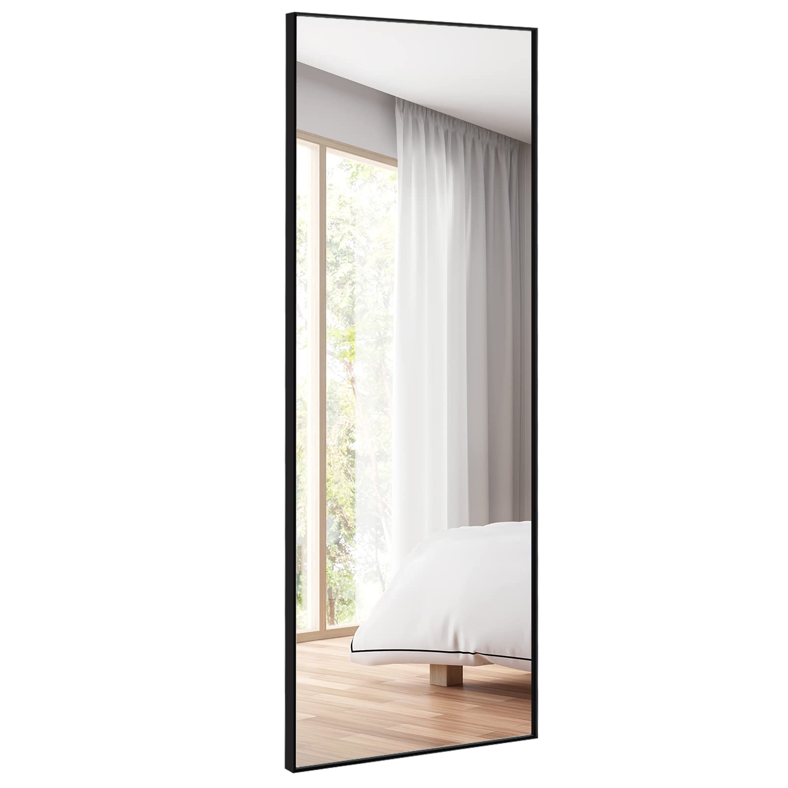 Miroir pleine longueur Tangkula 59" x 22", miroir intégral avec cadre rectangulaire en aluminium et verre antidéflagrant